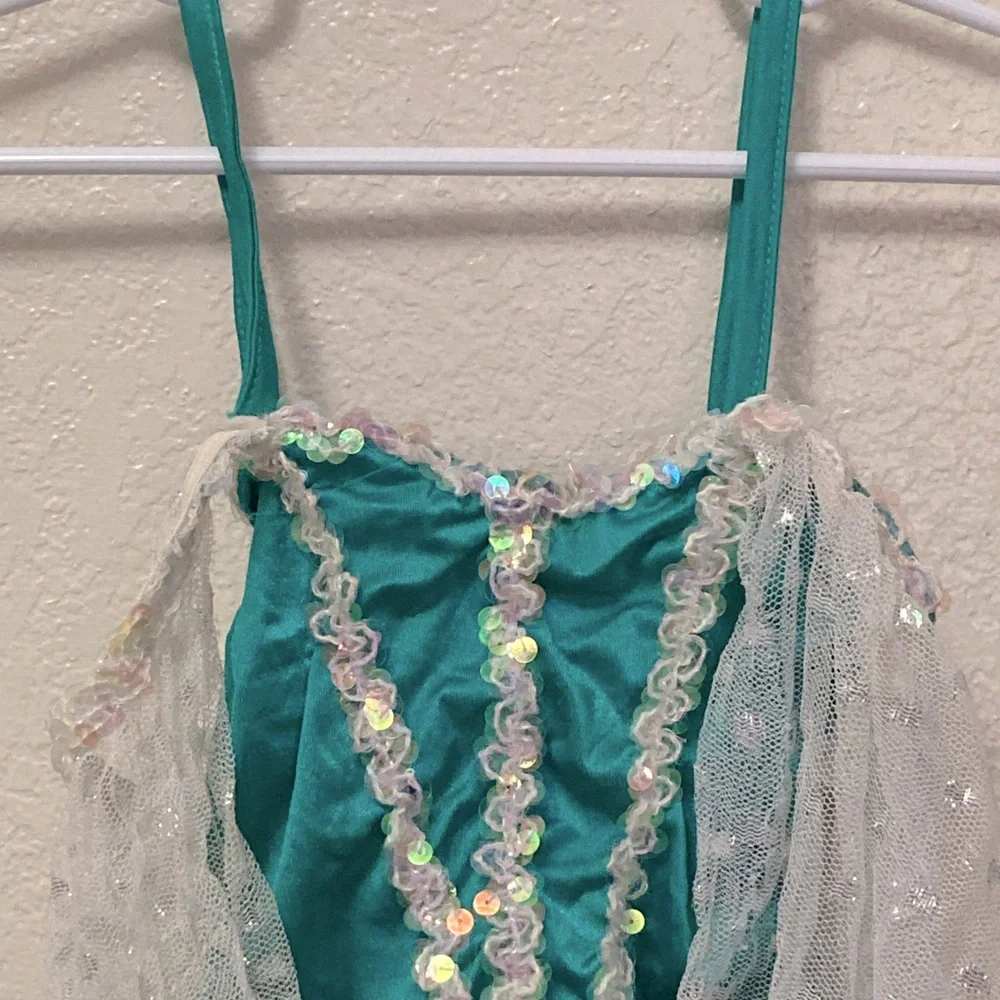 Vintage Teal Sequin White Sparkle Tulle Swim Suit Kids